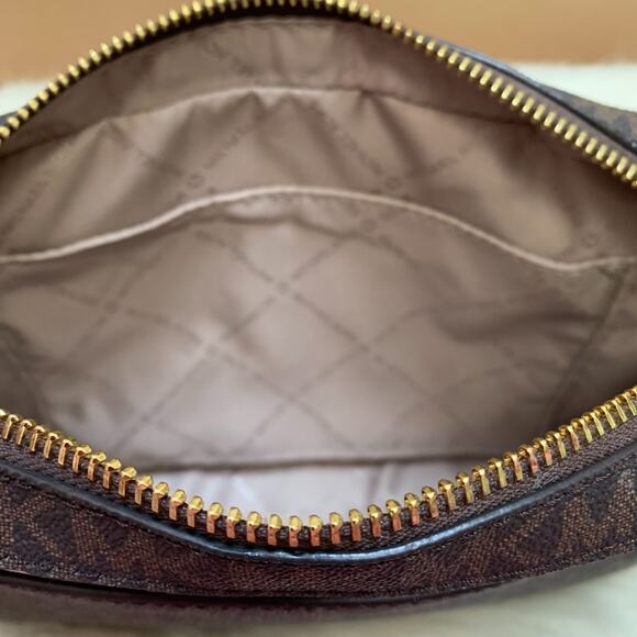 MICHAEL KORS Jet Set Logo Chain Camera XBody Bag Dark Brown Logo Pink Trim - Picture 13 of 16